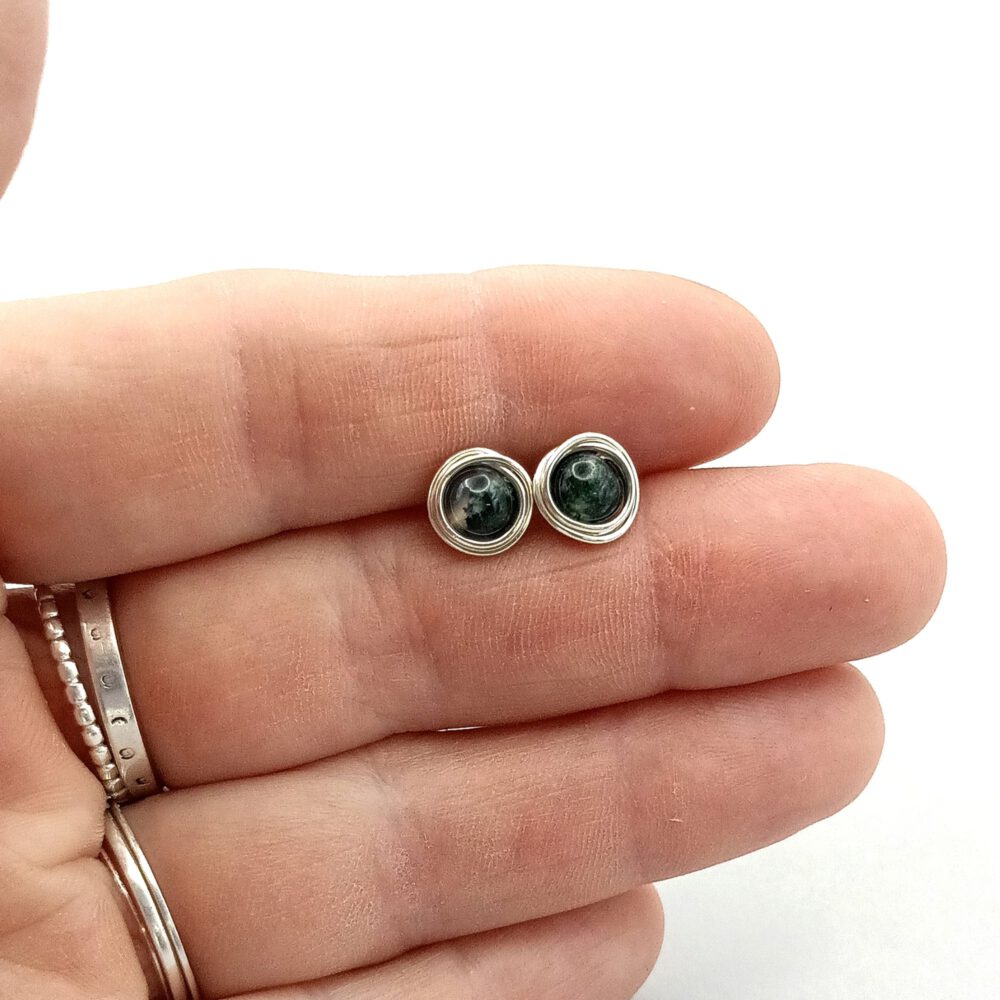 Moosachat Ohrstecker Silber 935 filigran