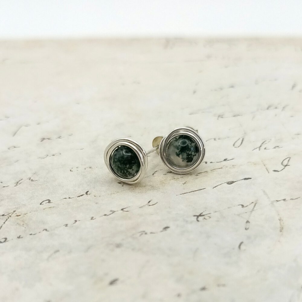 Moosachat Ohrstecker Silber 935 filigran