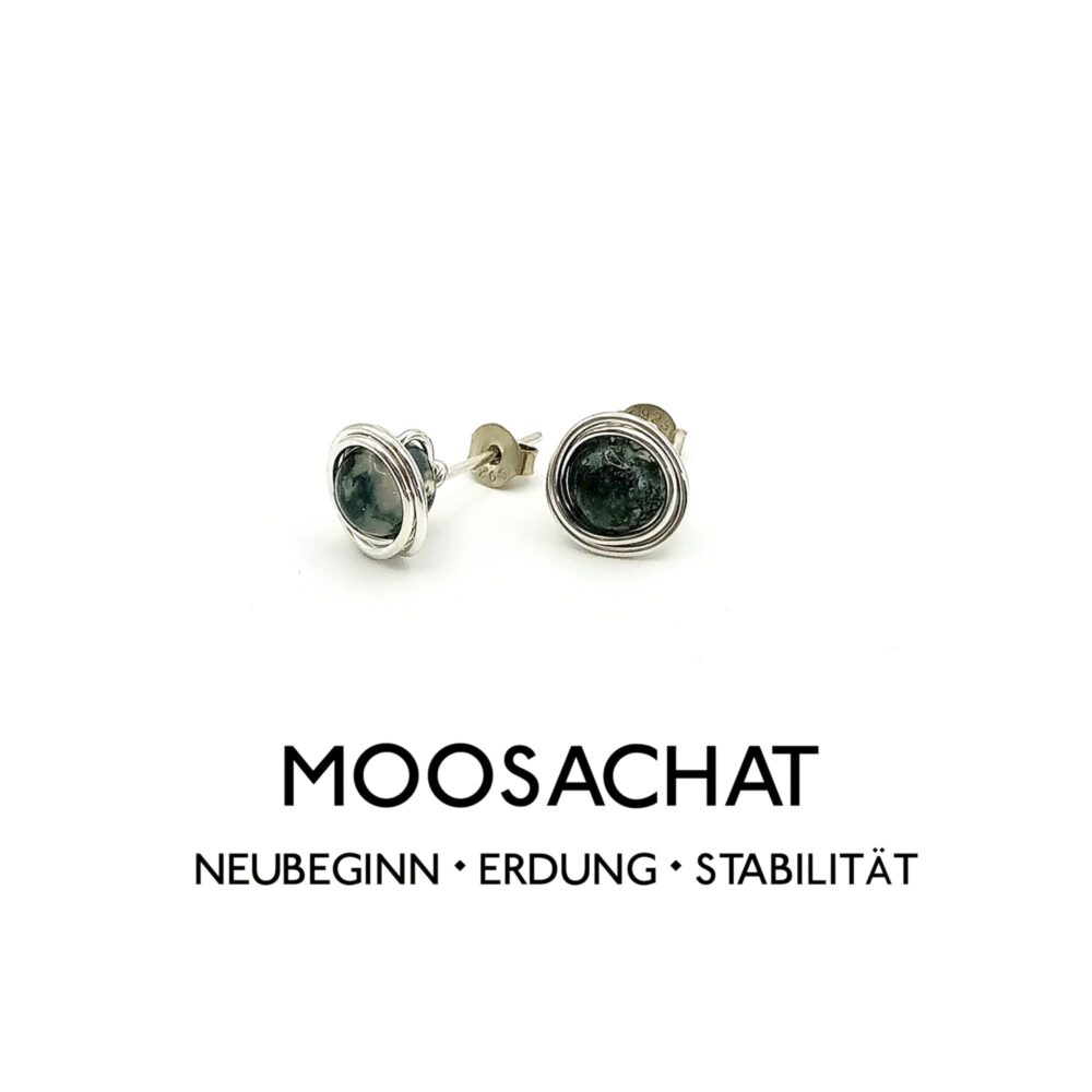 Moosachat Ohrstecker Silber 935 filigran