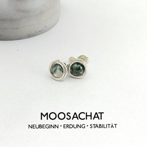 Moosachat Ohrstecker Silber 935 filigran
