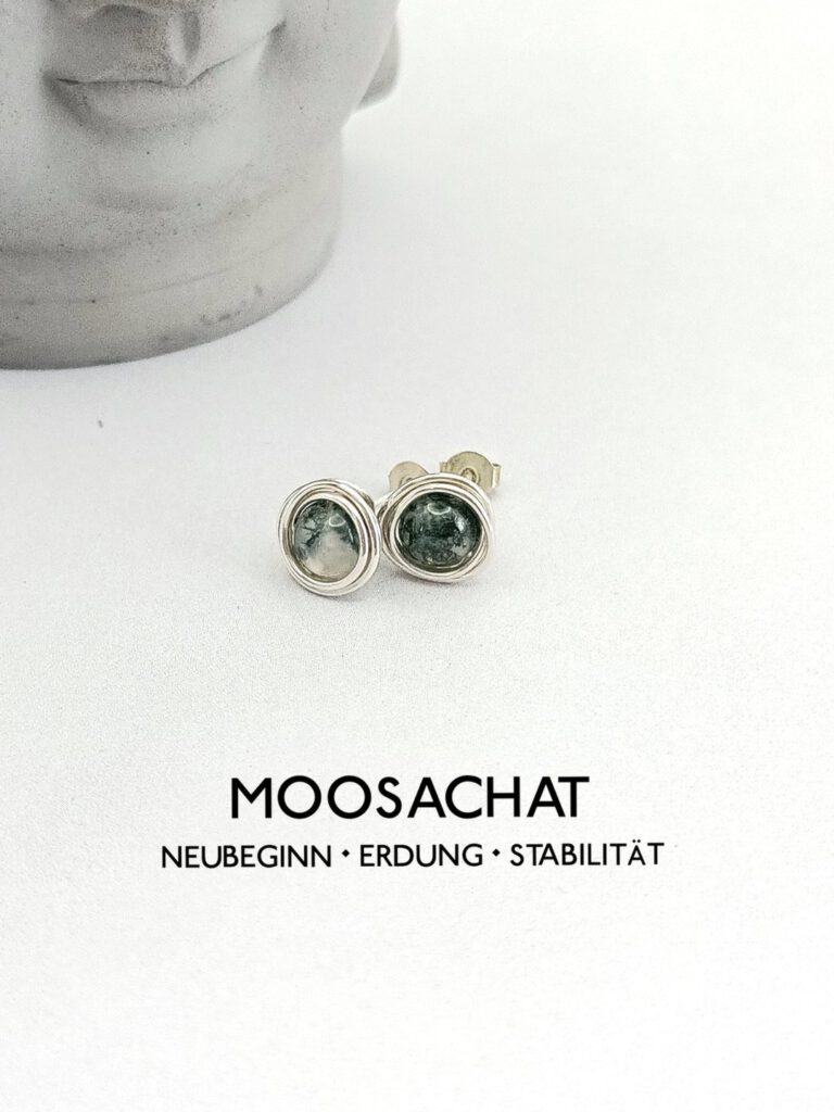 Moosachat Ohrstecker Silber 935 filigran