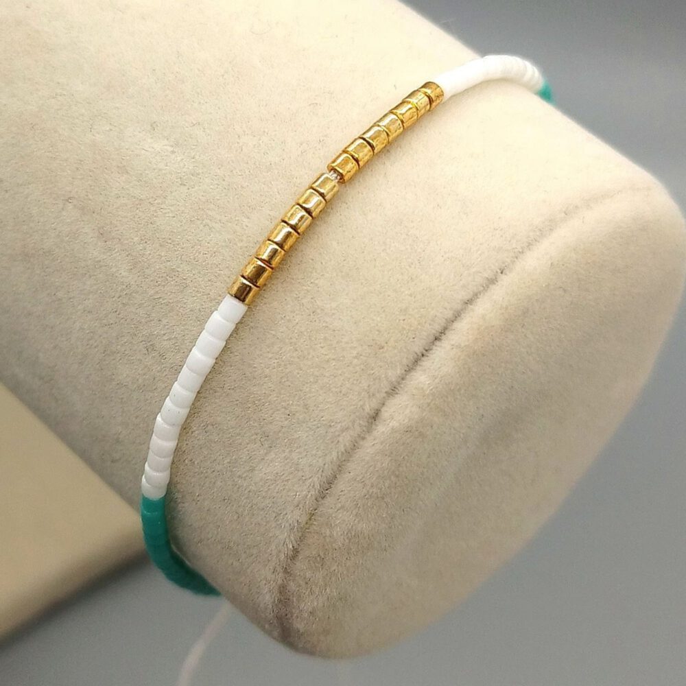 Miyuki Perlenarmband Türkis Weiß Gold