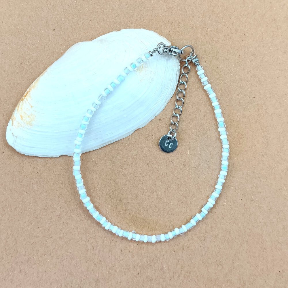 Edelstahl Verschluss mit Verlängerungskette von Perlenarmband Perlen Armband türkis weiß Edelstahl