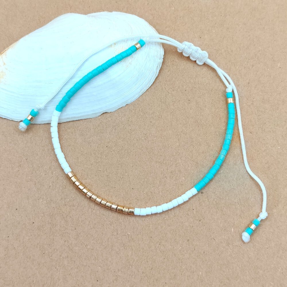 Miyuki Perlenarmband Türkis Weiß Gold