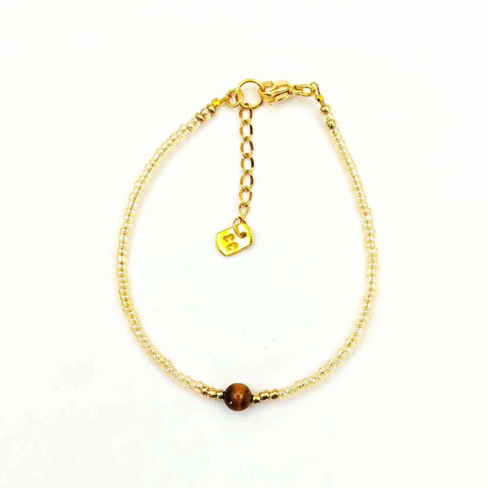 Goldenes Rocailles-Armband mit Tigerauge