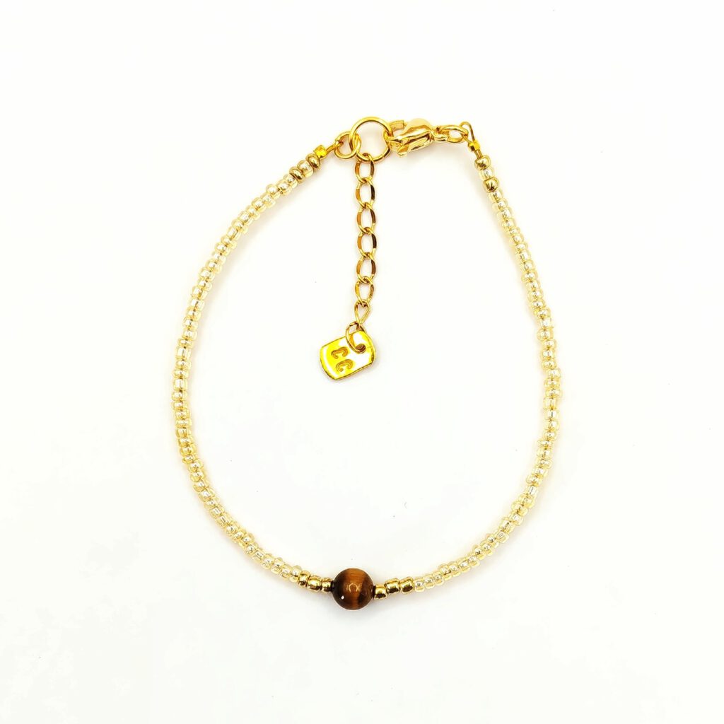 Goldenes Rocailles-Armband mit Tigerauge