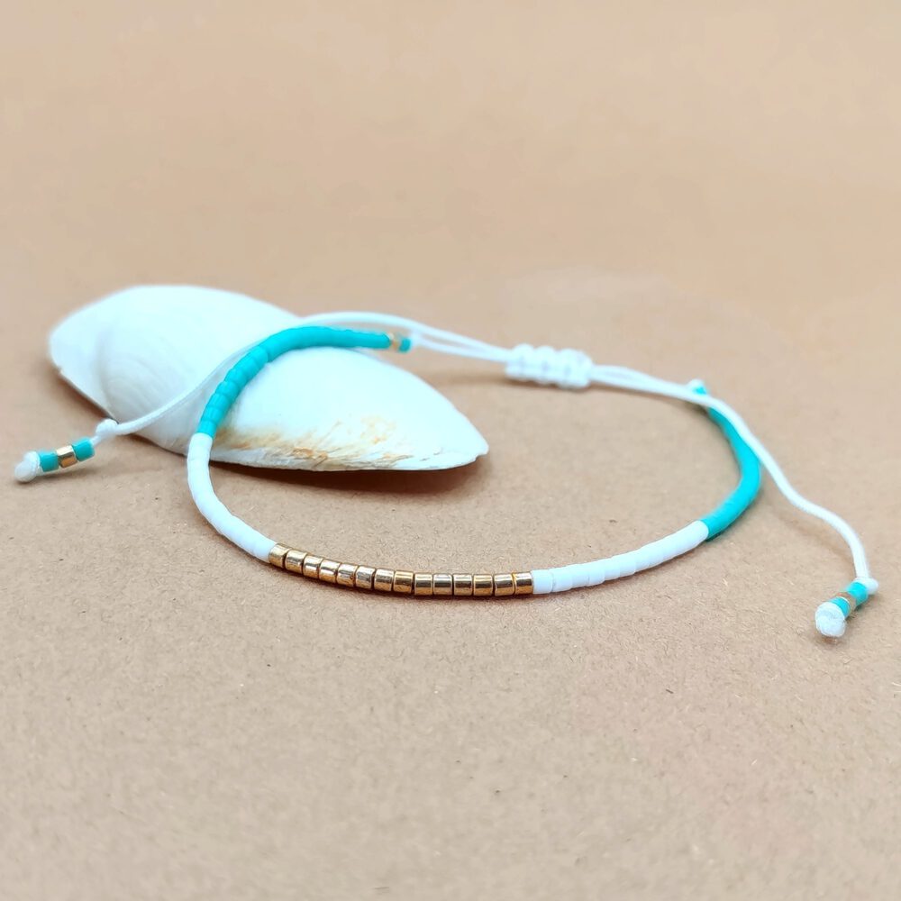 Miyuki Perlenarmband Türkis Weiß Gold