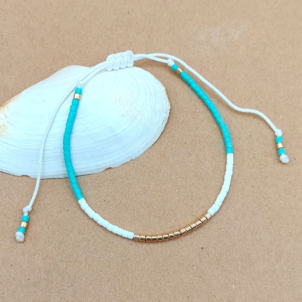 Miyuki Perlenarmband Türkis Weiß Gold