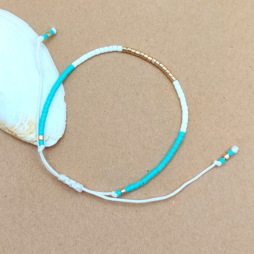 Miyuki Perlenarmband Türkis Weiß Gold