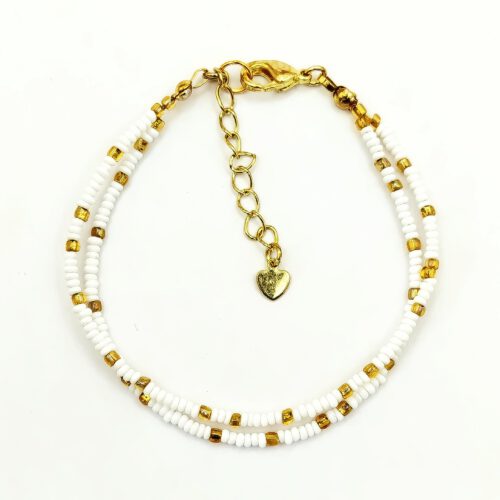 Zweireihiges Armband Weiß-Gold mit Herz